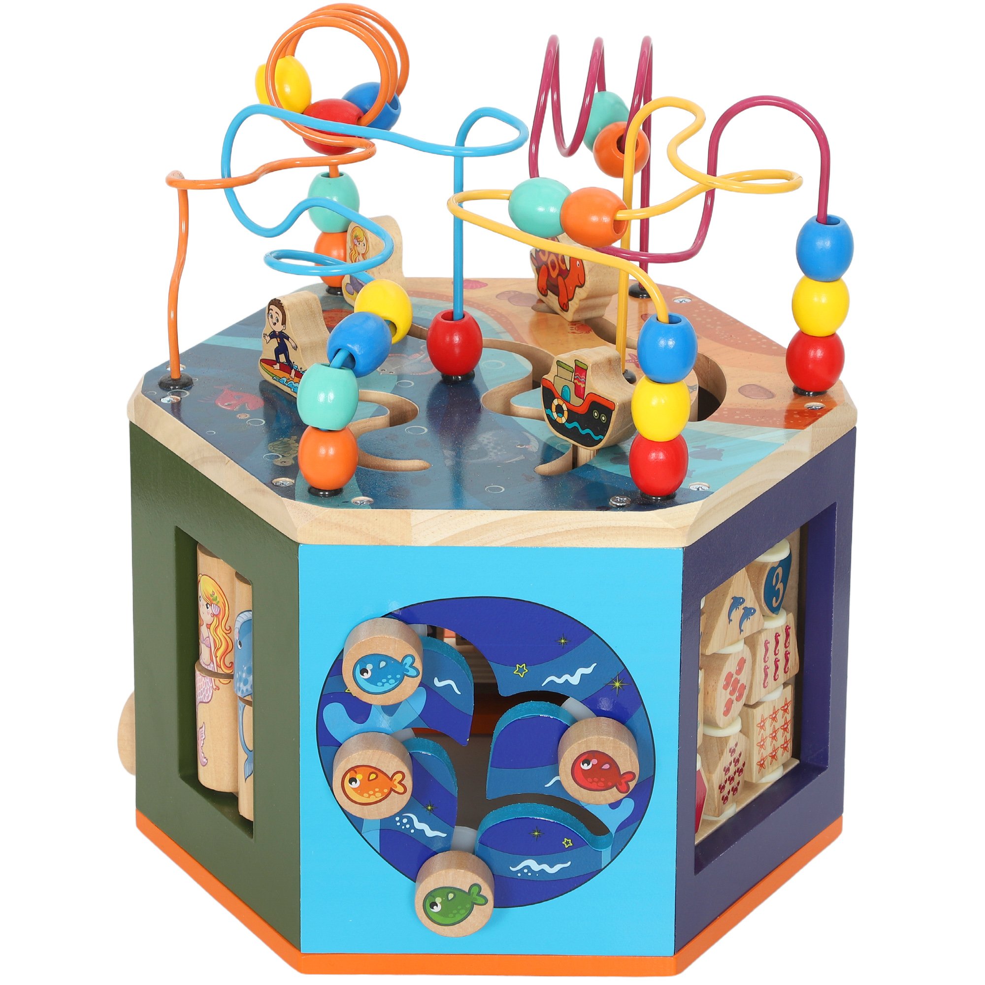 AIYAPLAY Wooden Bead Maze Pattern Sorter Baby Activity Cube - Multicolored - Image 3