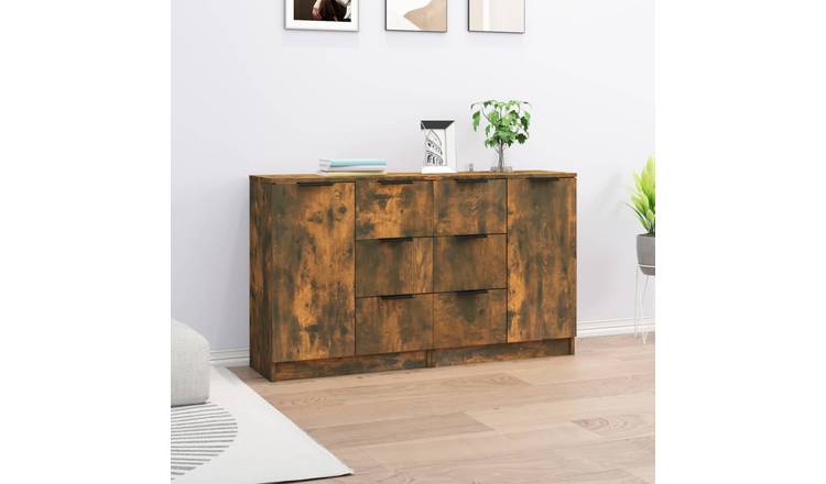 Walplus Pack of 2 Engineered Wood Sideboard - Smoked Oak - 60 x 30 x 70 cm