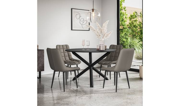 Furniture Online Malvern Nova Black Top Dining Table & 4 Grey Chairs