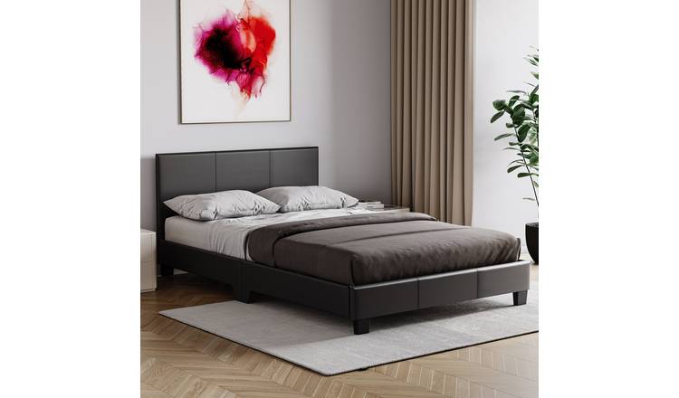 Vida Designs Lisbon Small Double Faux Leather Bed With Foam Mattress - Black