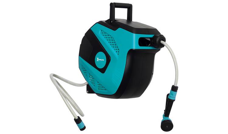 DURHAND Wall Mounted Hose Reel with 7-Patterns Spray Nozzle - Blue