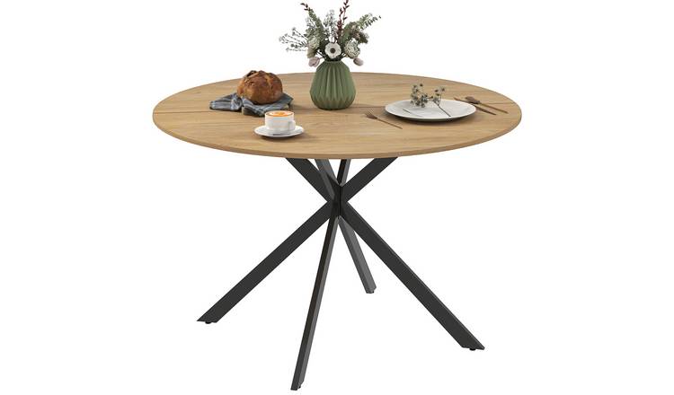 HOMCOM 4 Seater Round Wood Effect Dining Table – Oak