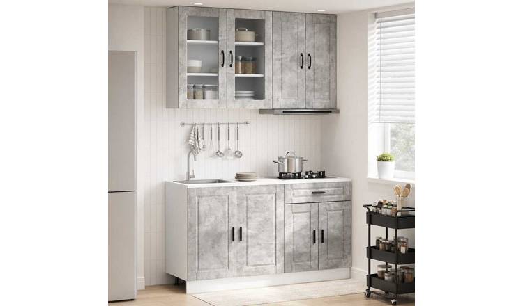 Walplus 4 Piece Engineered Wood Kitchen Unit Set - Concrete Grey
