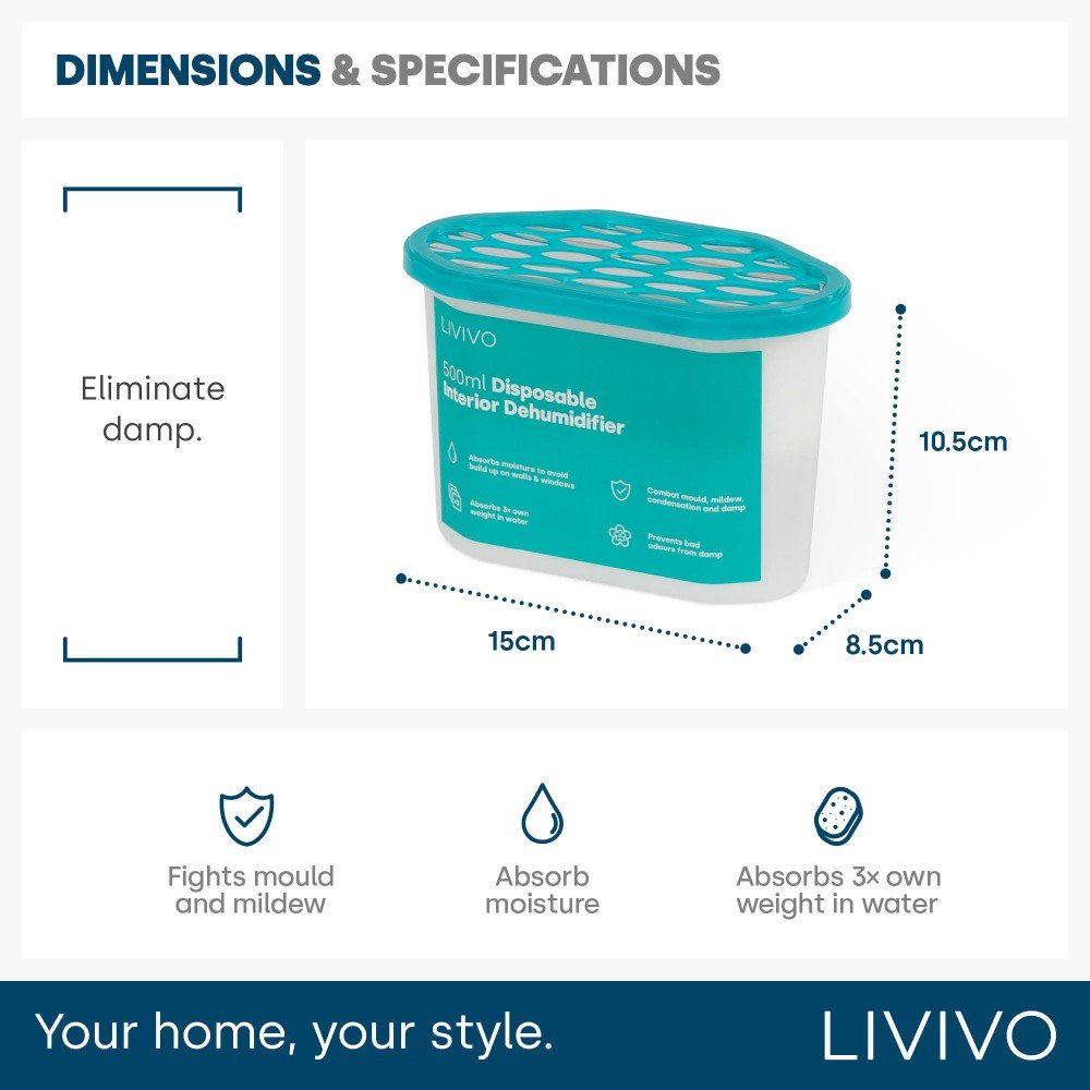 LIVIVO Disposable Teardrop Dehumidifiers 500ml - Pack of 10 - Image 6