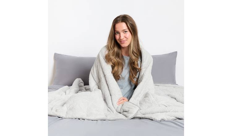 OHS Teddy Fleece 8kg Weighted Blanket 150x200cm - Silver