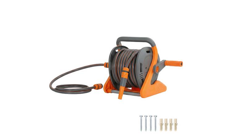 Outsunny 20m and 2m 2 in 1 Wall-Mounted Garden Hose Reel – Grey