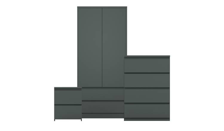 Vida Designs Denver Bedroom Set (Bedside, 4 Drawer Chest, 2x2 Wardrobe) - Green