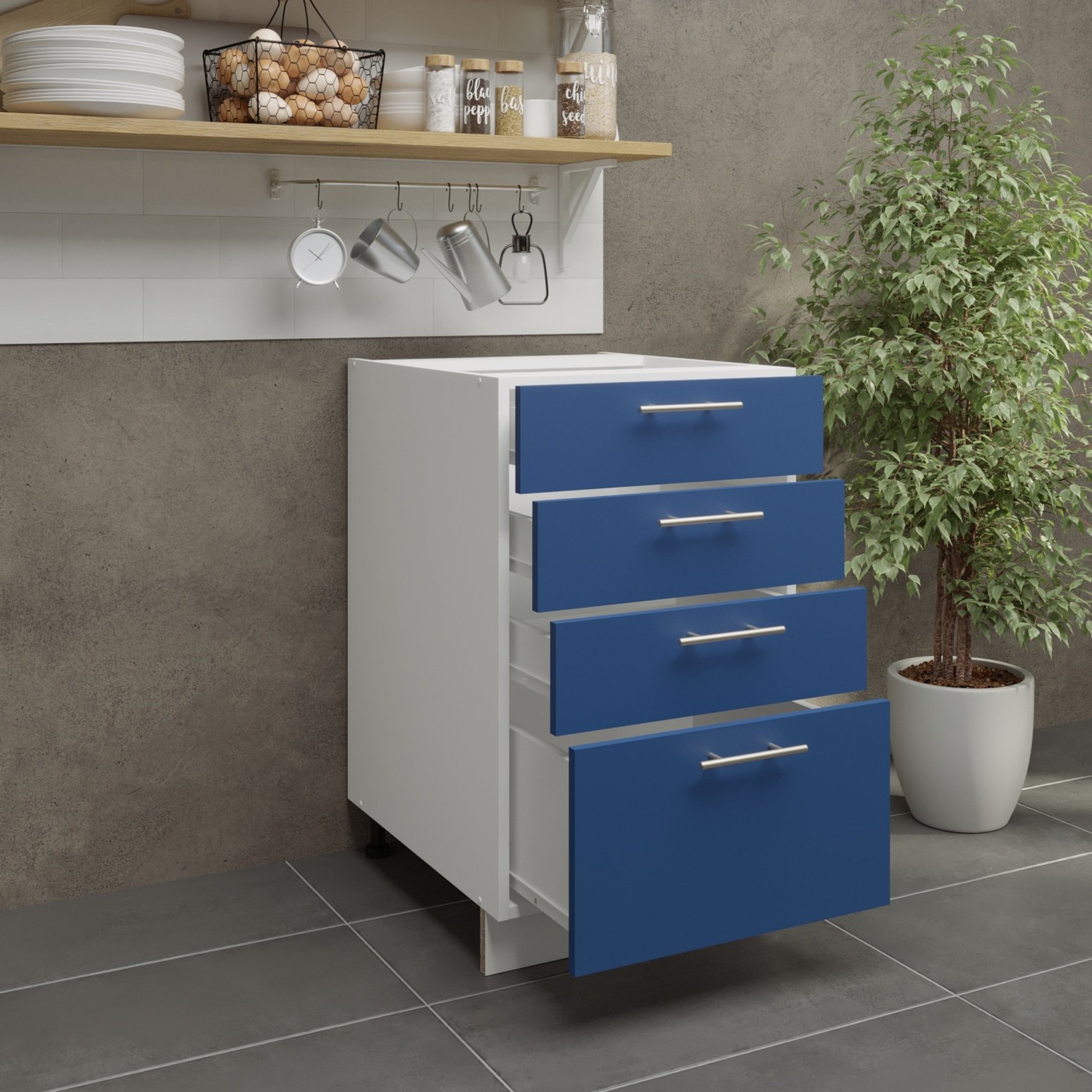 JD Greta 500mm Adjustable Leg Drawer Cabinet with Drawer Fronts - Navy Blue Matt - Image 2