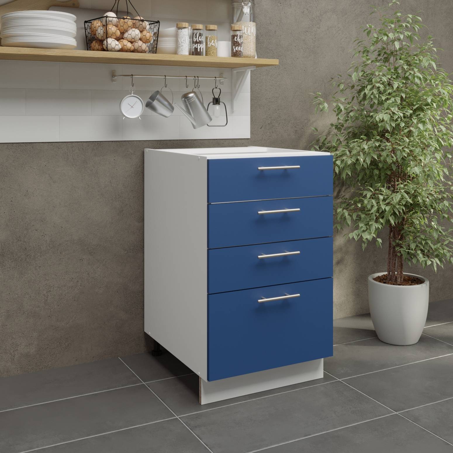 JD Greta 500mm Adjustable Leg Drawer Cabinet with Drawer Fronts - Navy Blue Matt - Image 3