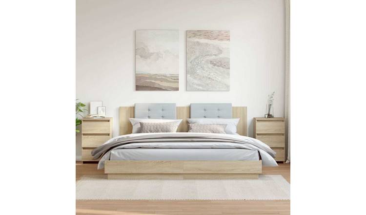Walplus Pack of 2 3 Drawer Bed Cabinet - Light Oak - 40 x 35 x 62.5 cm