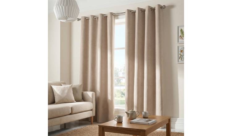 Luxury Living Velvet Chenille Eyelet Curtains 142cm x 137cm - Taupe