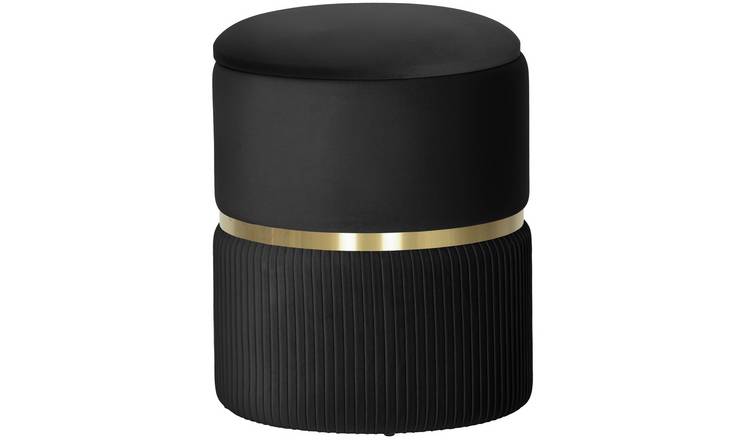 HOMCOM Round Velvet-feel Fabric Upholstered Vanity Stool - Black