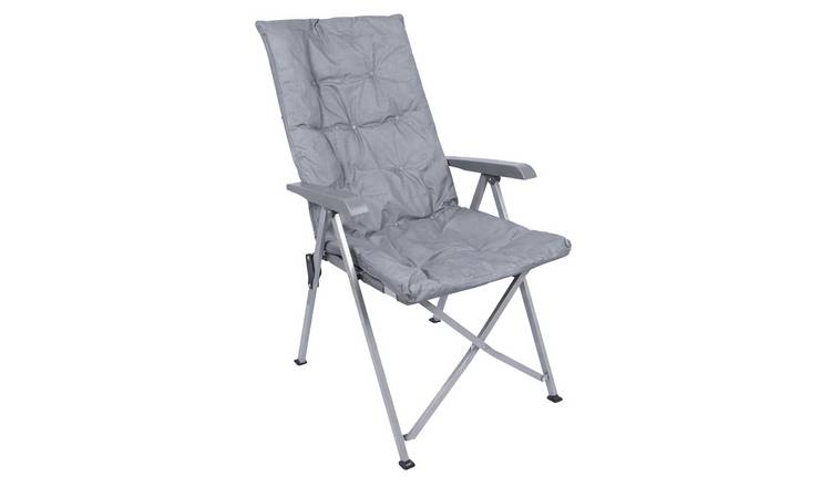 Harbour Housewares High Back Padded Reclining Camping Chair - Grey