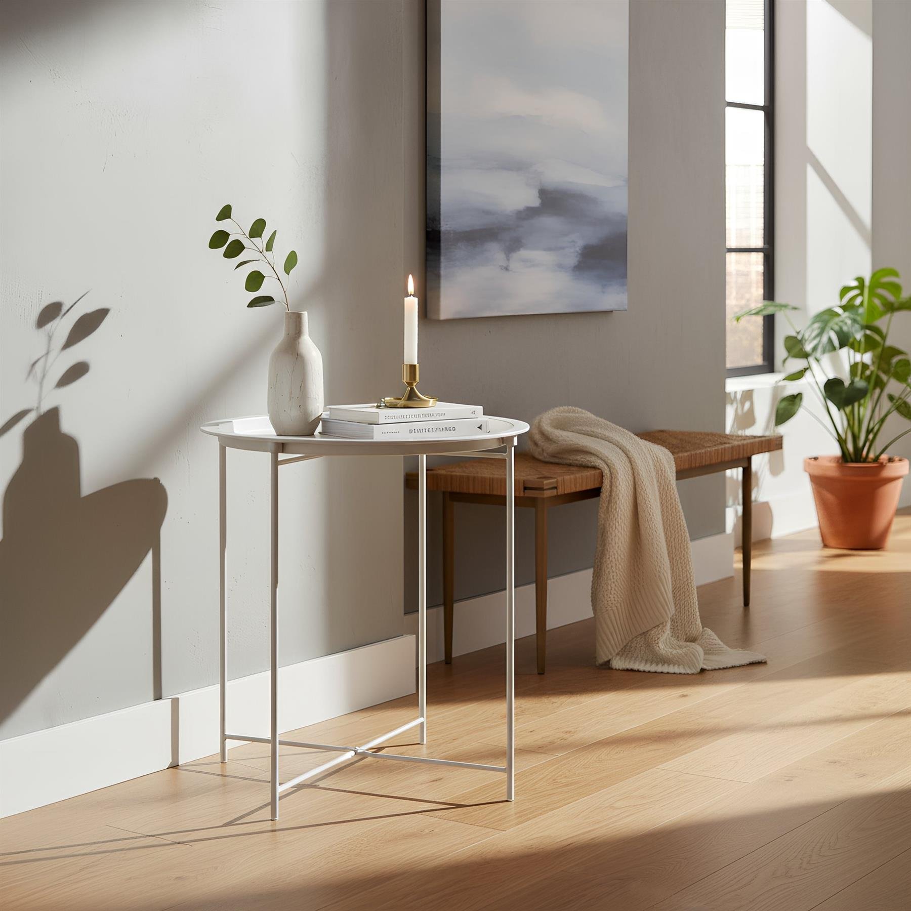 Harbour Housewares Round Steel Tray Table - Matt White - Image 3