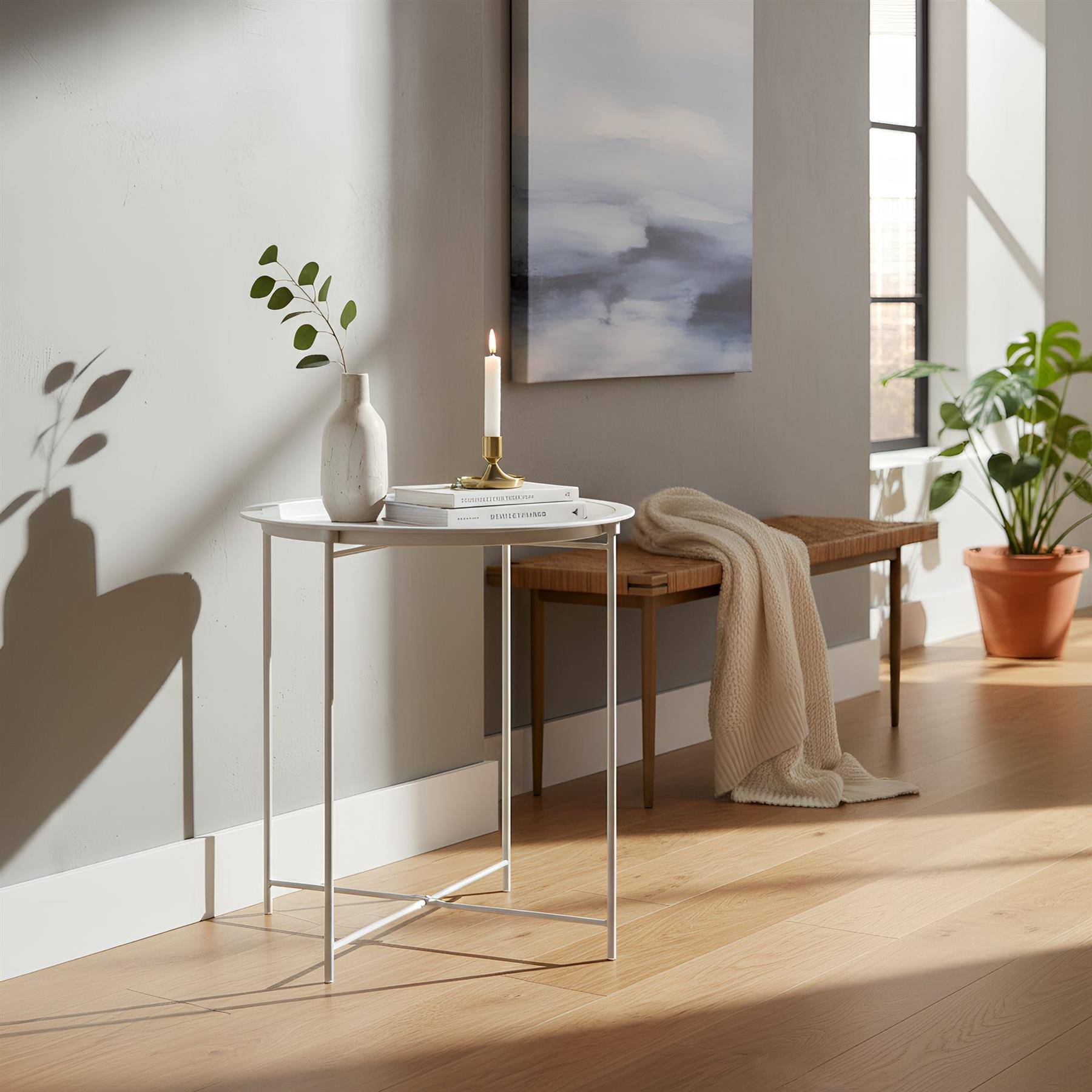 Harbour Housewares Round Steel Tray Table - Matt White - Image 3