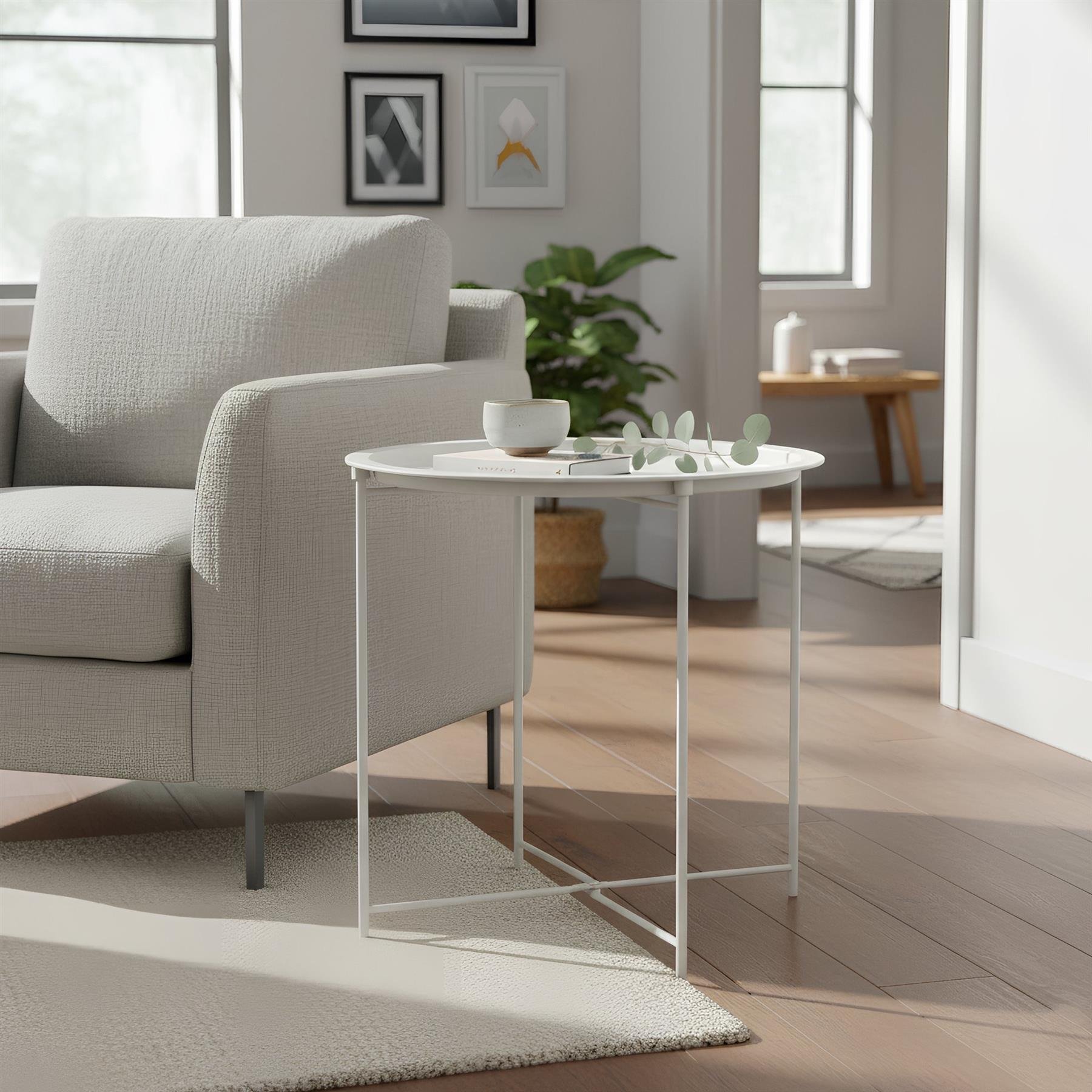 Harbour Housewares Round Steel Tray Table - Matt White - Image 4