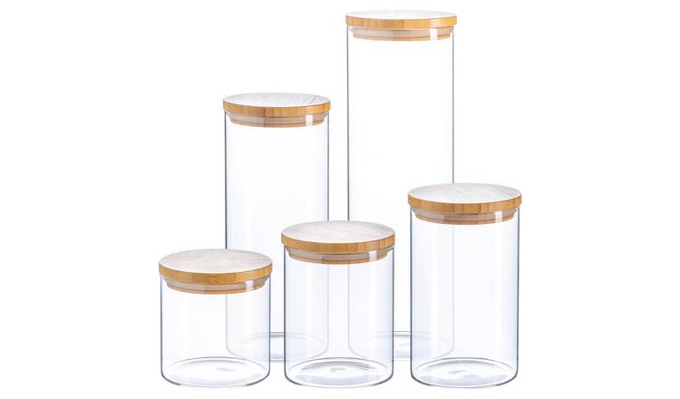 Argon Tableware 5pc Scandi Storage Jar Set with Wooden Lids