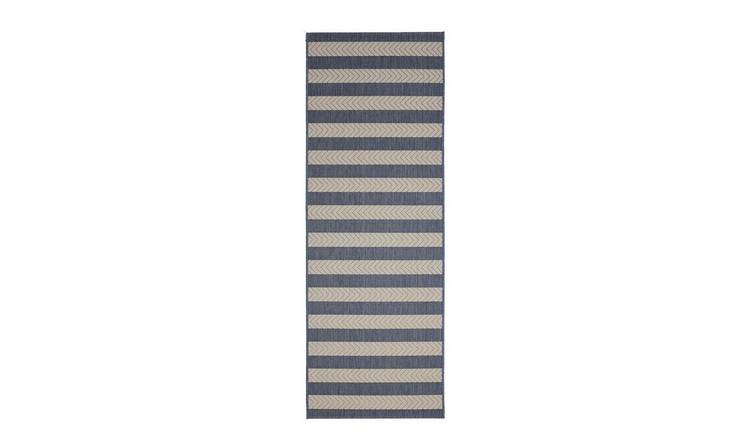 Mega Flooring Blue Modern Striped Rug - 67 x 200cm