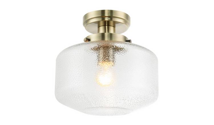 Happy Homewares Antique Brass Semi Flush with Dimpled Ceiling Light - 25cm