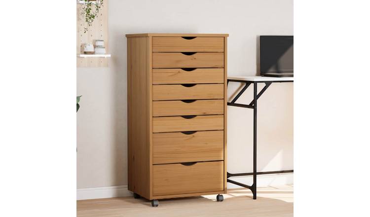 Walplus Engineered Wood MOSS Rolling Cabinet - Light Brown - 53 x 39 x 103 cm