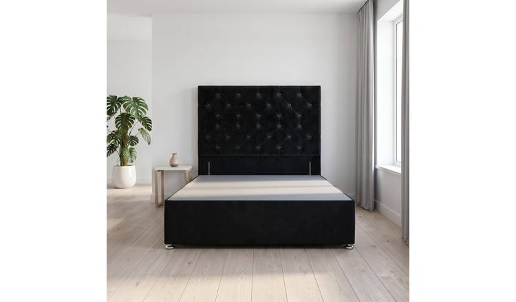 Somnior Diamante Velvet 4FT Small Double Divan Bed Base - Black