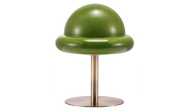 Happy Homewares Antique Brass Bankers with Green Mushroom Table Lamp - 20cm