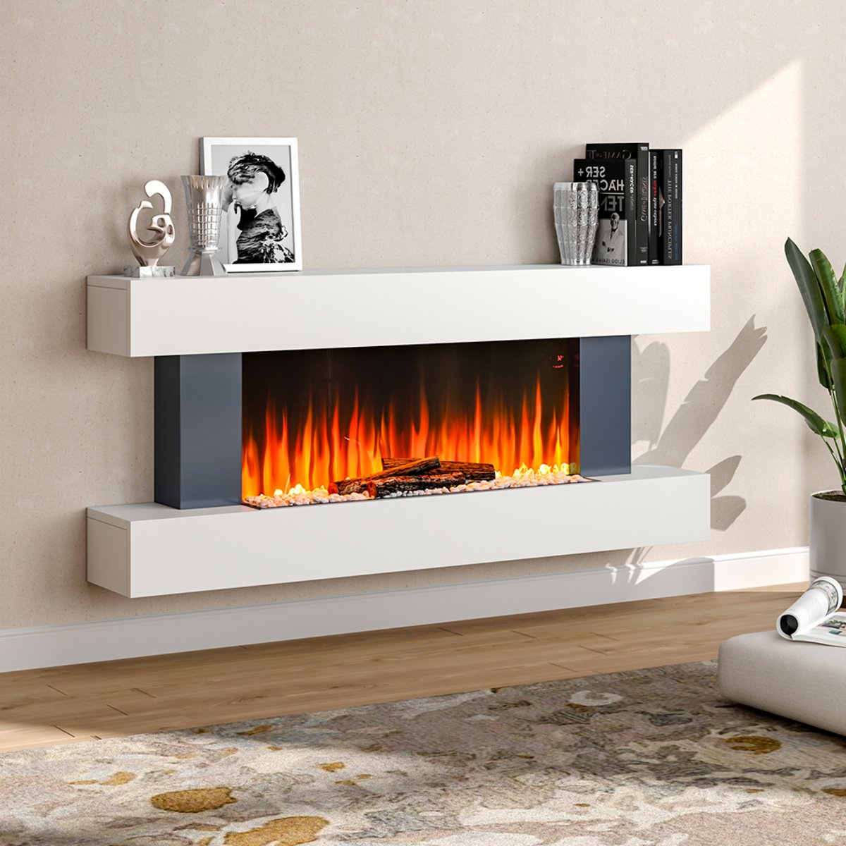 Living and Home Wall Mounted Electric Fireplace with Remote and Wi-Fi - White - Image 3