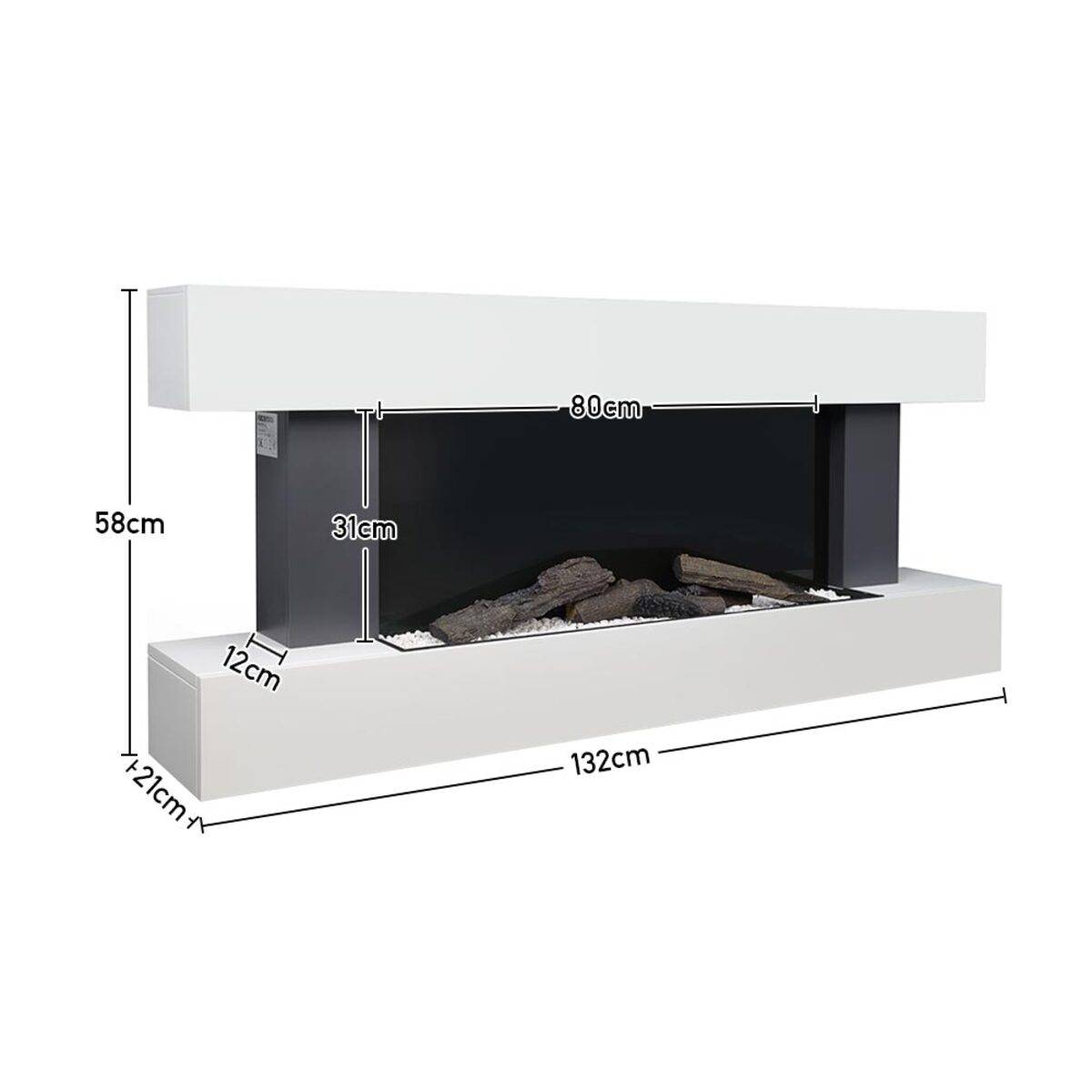 Living and Home Wall Mounted Electric Fireplace with Remote and Wi-Fi - White - Image 4