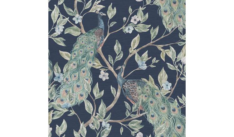 World Of Wallpaper Keeka Peacock Wallpaper - Navy