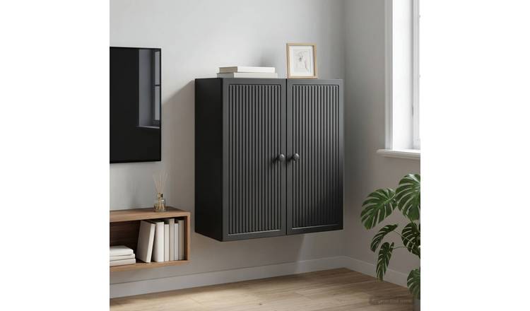 Walplus 2 Door Engineered Wood Wall Cabinet - Black - 59 x 31 x 60 cm