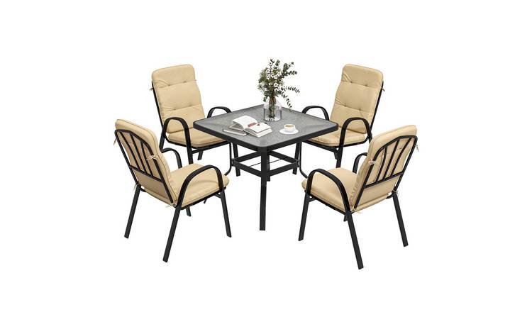 Outsunny 4 Seater Garden Dining Set with Glass Top Table - Beige