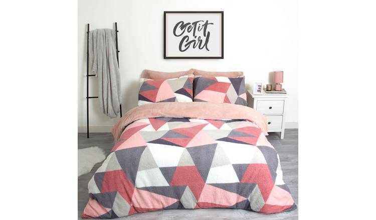 OHS Shapes Teddy Duvet Cover Bedding Set Blush - King