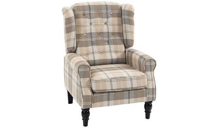 HOMCOM Linen-Look Fabric Armchair with Thick Spring Cushion - Khaki