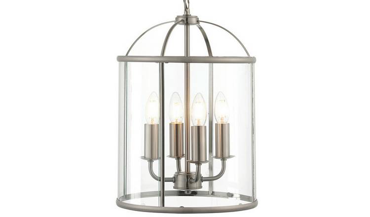 Loops Direct Steel and Glass Pendant Light - Satin Nickel and Clear Glass