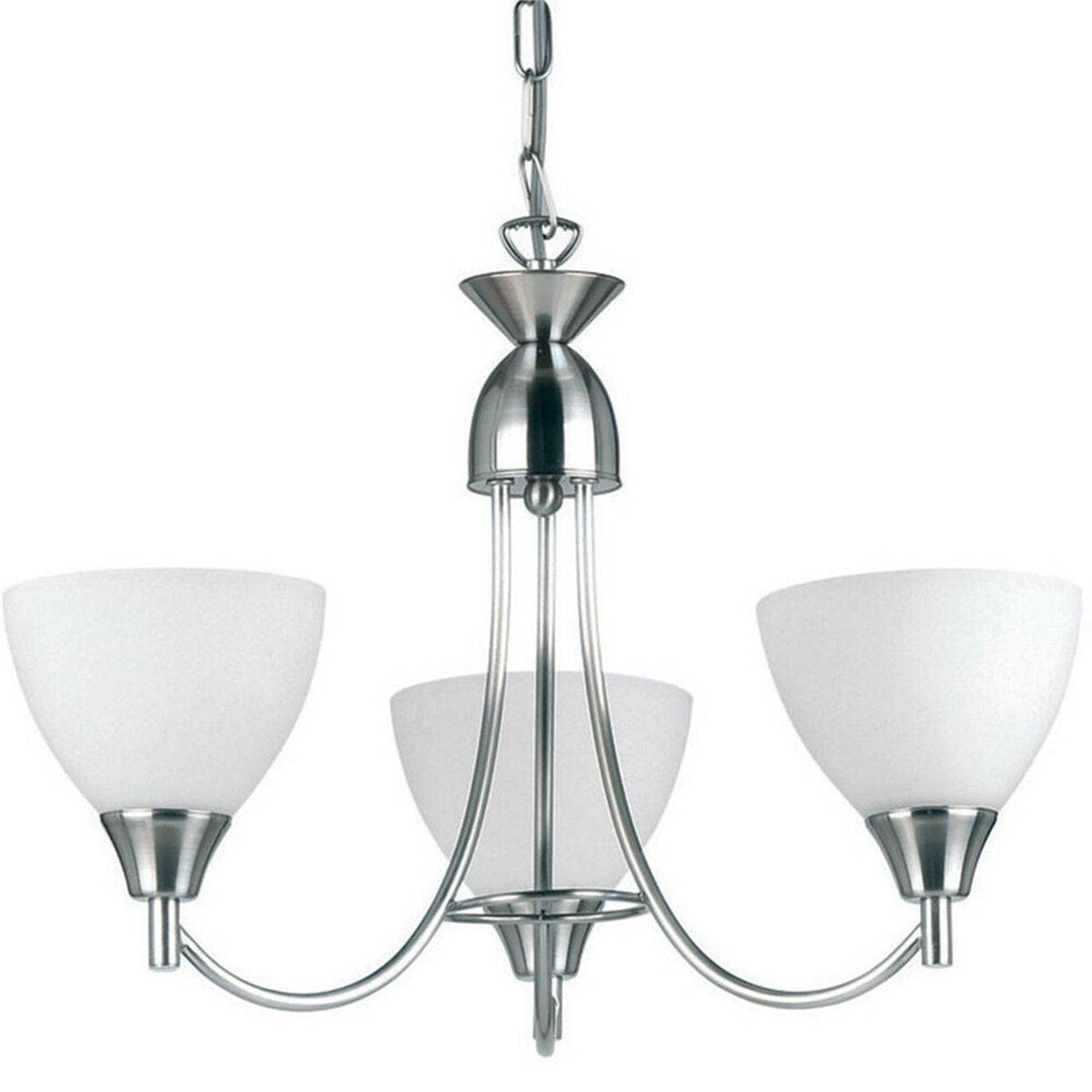Loops Direct Steel and Glass Pendant Light - Satin Chrome and Matt Opal Glass - Image 1