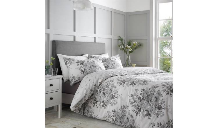 Catherine Lansfield Elinda Floral Duvet Cover Set - Single - Grey