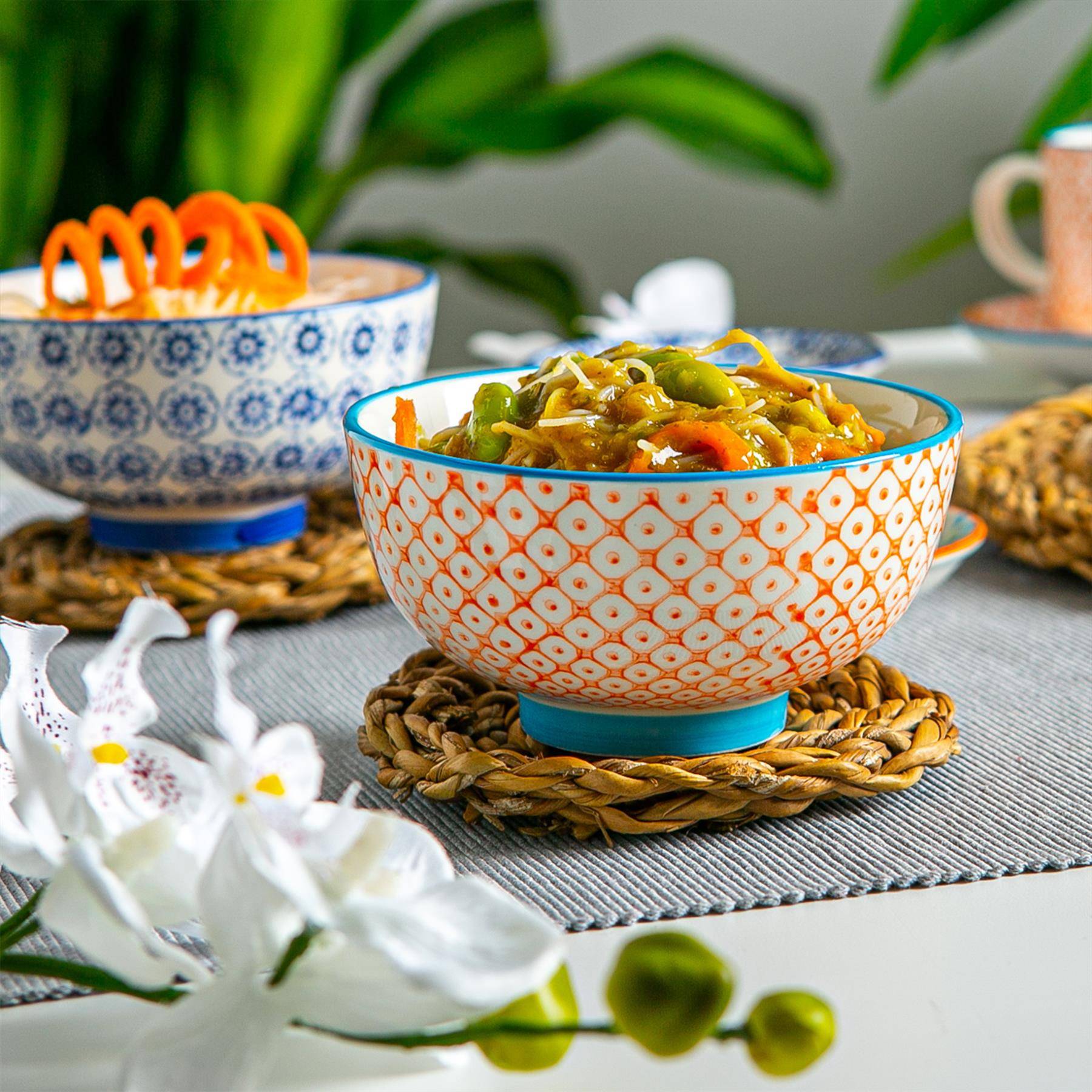 Nicola Spring Hand-Printed Rice Bowls Pack of 6 - Orange - Image 2