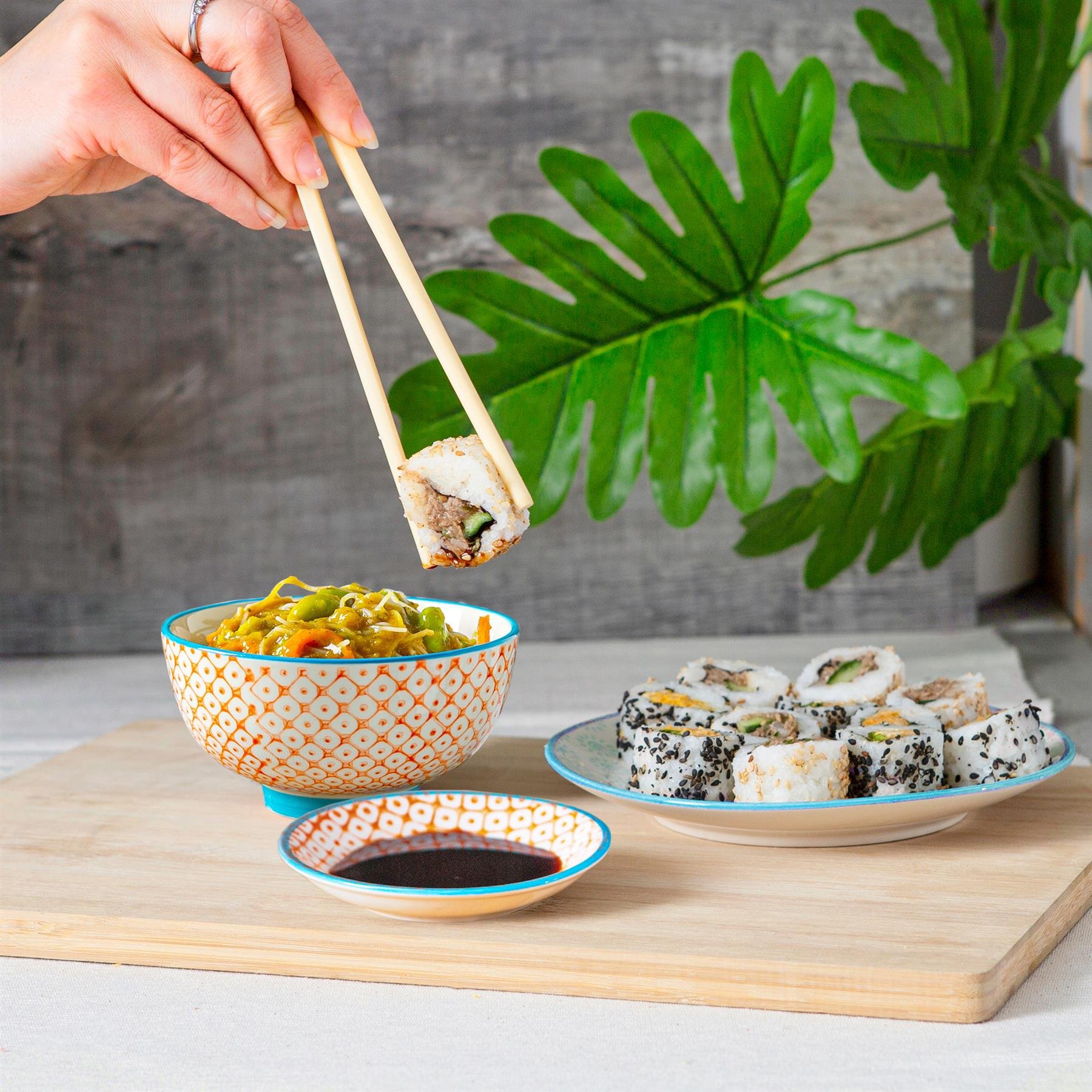 Nicola Spring Hand-Printed Rice Bowls Pack of 6 - Orange - Image 3