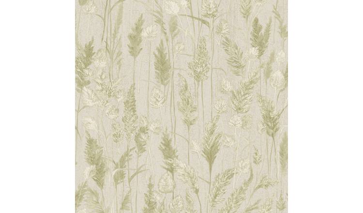 Grandeco Meadow Grasses Blown Vinyl Wallpaper -  Green