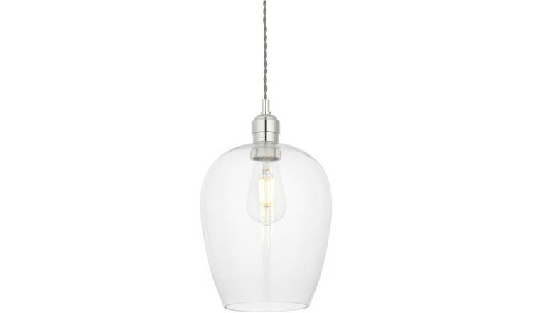 Loops Direct Steel and Glass Hanging Ceiling Pendant Light - Bright Nickel