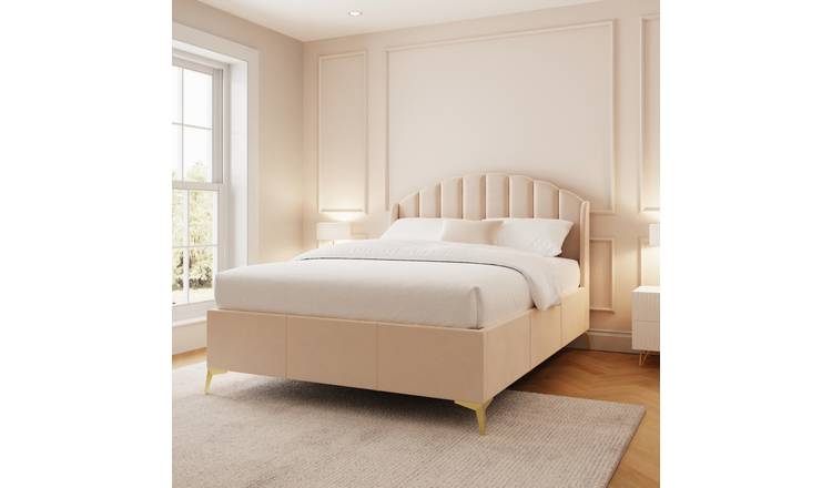 GFW Pettine Double Velvet End Lift Ottoman Bed with Mattress - Natural
