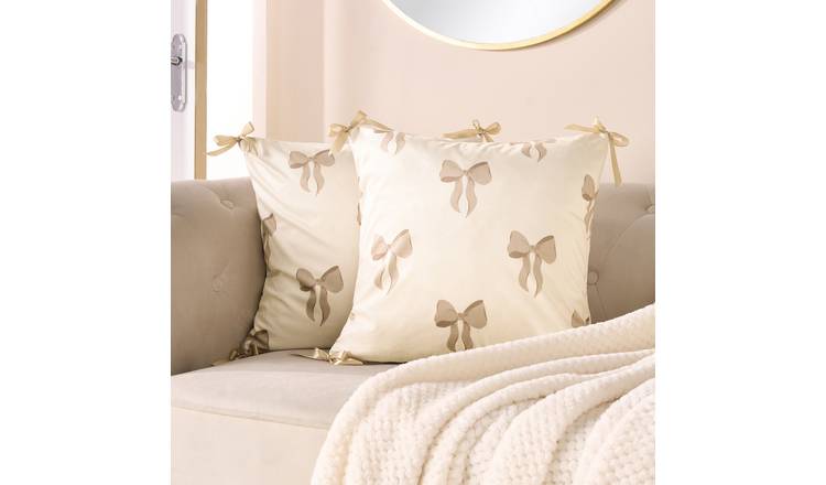 OHS 2 Pack Bow Print Cushion Covers 45 x 45cm - Natural