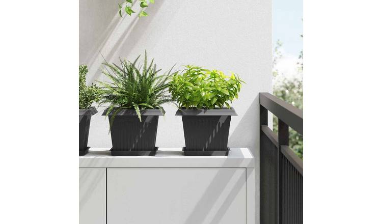 Walplus Pack of 6 Plastic Square Garden Planter Tray - Black - 18 x 18 x 2 cm