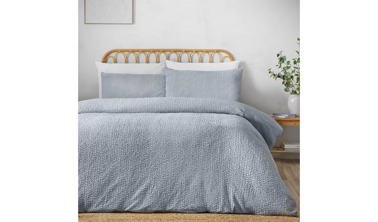 Catherine Lansfield Crinkle Seersucker Duvet Cover Set - Super King - Blue