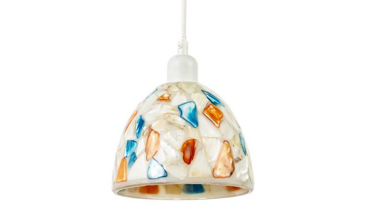 Happy Homewares Cream Mother of Pearl Mosaic Glass Pendant Shade - 17cm