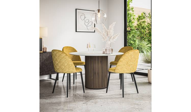 Furniture Online Arlo Raye Marble Top w Wal Legs Dining Table & 4 Mustard Chairs