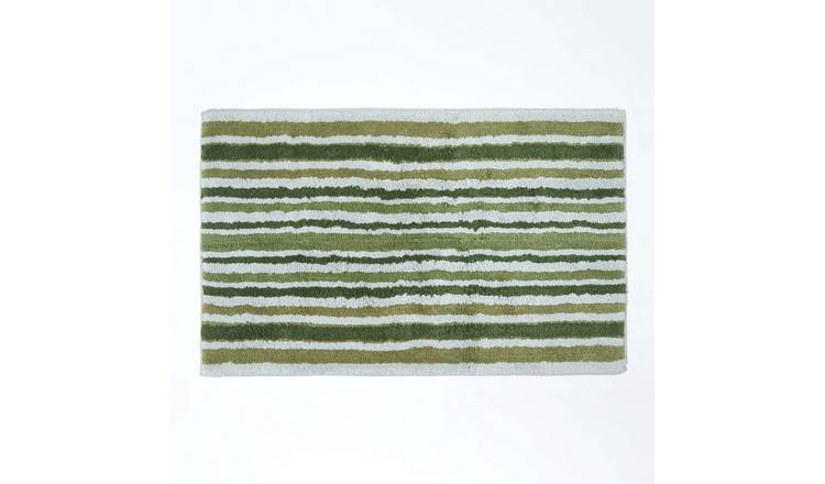 Homescapes Stripe Cotton Bath Mat - Green