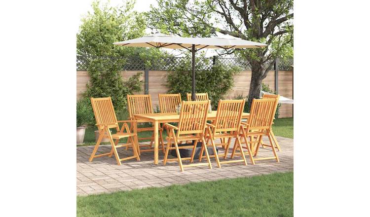Walplus 9 Piece Acacia Wood Garden Dining Set - Brown - 200 x 100 x 74 cm