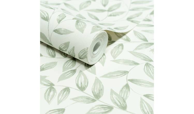 Grandeco Jessy Hand painted Leaf Trail Textured Wallpaper - Sage Green