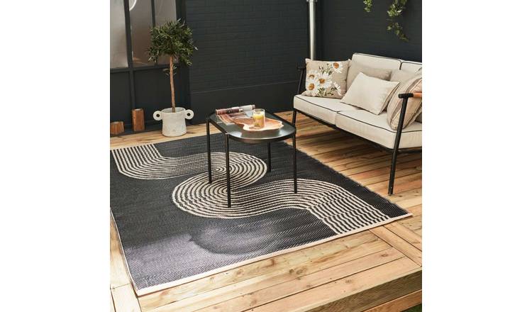 The Rugs Black Urban Reversible Wave Outdoor Rug - 150 x 220cm